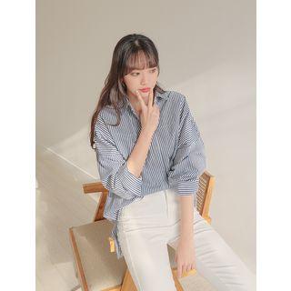 Button-back Oversized Stripe Shirt