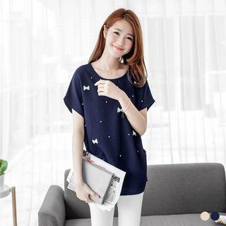 Beaded Bow-tie Dolman Long Top