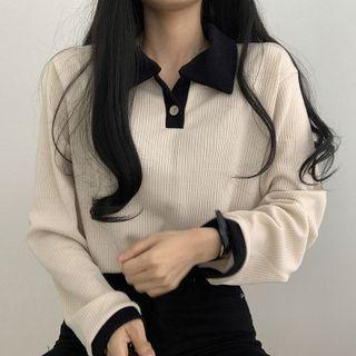 Contrast Collar Ribbed T-shirt