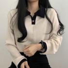Contrast Collar Ribbed T-shirt