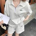 Set: Short-sleeve Logo Embroidered Half-zip Polo Shirt + Shorts