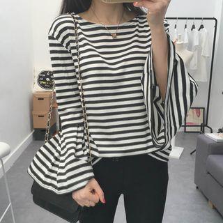 Striped Bell-sleeve Crewneck T-shirt