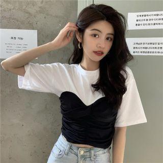 Short-sleeve Paneled T-shirt Black & White - One Size