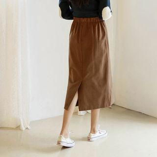 Button-front H-line Midi Skirt