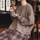 Distressed Oversize Sweater Dark Brown - One Size