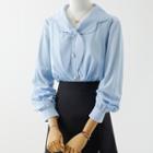Tie Neck Blouse / Plain A-line Skirt