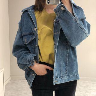 Distressed Loose-fit Denim Jacket Blue - One Size