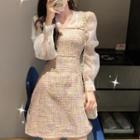 Set: Spaghetti Strap Tweed Mini A-line Dress + Shirt