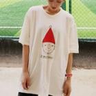 Cartoon Print Elbow-sleeve T-shirt