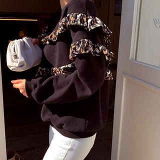 Floral-frilled Brushed Fleece-lined Pullover