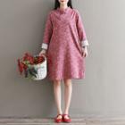 Long-sleeve Frog-buttoned Patterned Dress