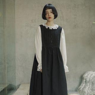 Half Button Midi A-line Pinafore Dress