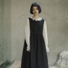 Half Button Midi A-line Pinafore Dress