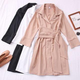 Details Tie-waist Lapel Midi Dress