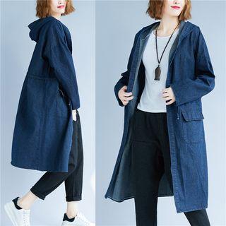Hooded Denim Jacket Dark Blue - One Size