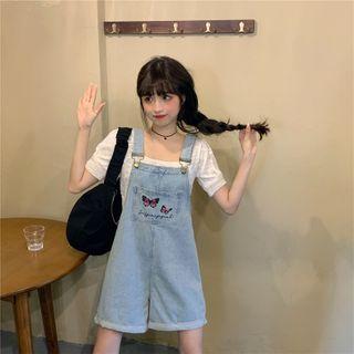 Embroider Butterfly Denim Rompers