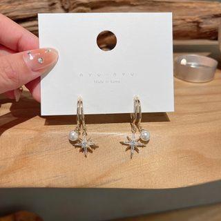 Star Rhinestone Faux Pearl Dangle Earring 1 Pair - Silver Rhinestone - Gold - One Size