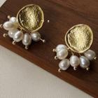 Freshwater Pearl Alloy Fringed Earring A891 - 1 Pair - Gold & White - One Size