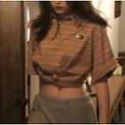 Short-sleeve Striped T-shirt Stripe - Khaki - One Size