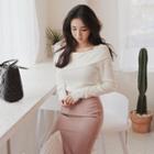 Square-neck Frill-trim Knit Top