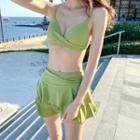 Set: Bikini Top + Swim Skirt + Long-sleeve V-neck Top
