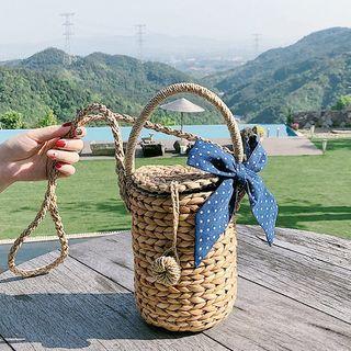 Ribbon Woven Bucket Bag Khaki - One Size