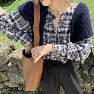 Round-neck Long-sleeve Plaid Shirt