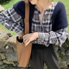 Round-neck Long-sleeve Plaid Shirt