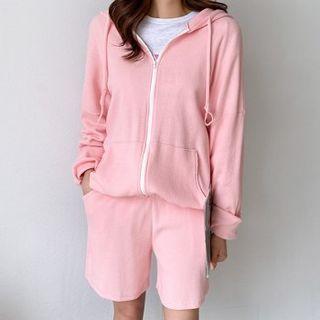 Set: Drop-shoulder Hoodie + Sweat Shorts