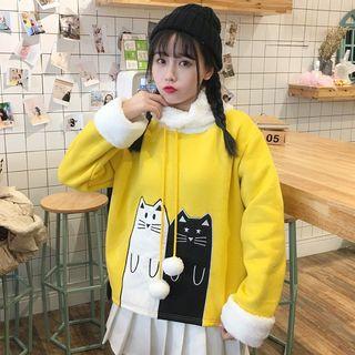 Cat Applique Mock Neck Pullover