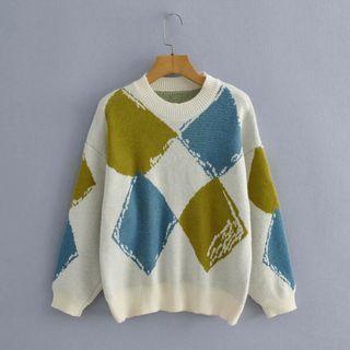 Argyle Sweater Green & Blue & White - One Size