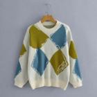Argyle Sweater Green & Blue & White - One Size
