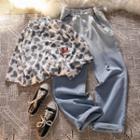 Short-sleeve Heart Pattern Shirt / High-waist Gradient Loose-fit Jeans