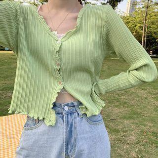 Lettuce Edge V-neck Cropped Knit Cardigan