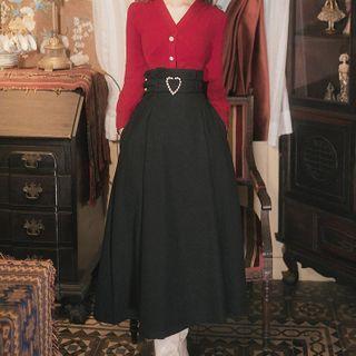 Button-up Knit Top / Midi Skirt / Set
