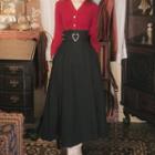 Button-up Knit Top / Midi Skirt / Set