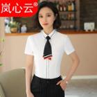 Short-sleeve Contrast Trim Shirt / Pinstriped Pencil Skirt / Pinstriped Dress Pants / Set