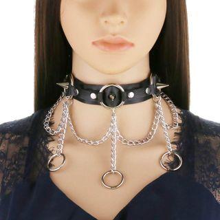 Studded Chained Faux Leather Choker
