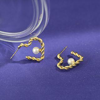 Irregular 925 Sterling Silver Faux Pearl Earring