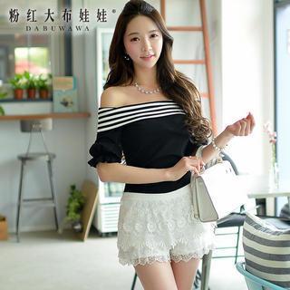 Off-shoulder Striped-trim Top