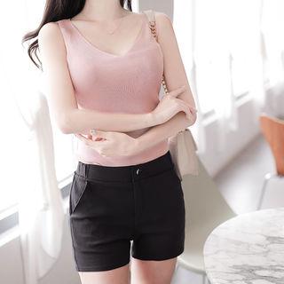 Plunge-neck Sleeveless Ribbed Top