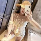 Perforated Knit Tasseled High-waist Bikini