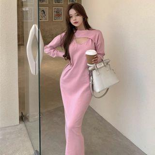 Cropped Knit Top / Maxi Sheath Tank Dress