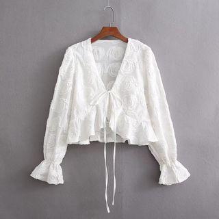 Tie-strap Ruffle Hem Cropped Blouse