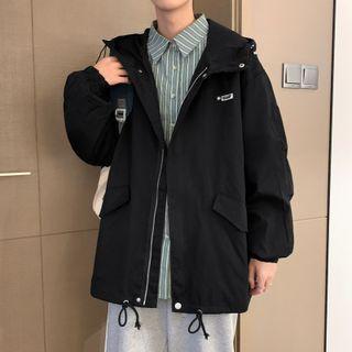 Long Sleeve Plain Applique Cargo Hooded Jacket