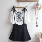 Short-sleeve Sailor Printed T-shirt / Suspender Mini Skirt / Set