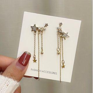 Rhinestone Star Drop Earring Stud Earring - 1 Pair - S925 Silver Stud - Gold - One Size