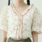 Scalloped Floral Blouse Ivory - One Size