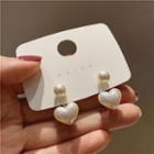 Heart Faux Pearl Swing Earring 1 Pc - White - One Size