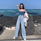 Light Shirt / Knit Camisole Top / High-waist Wide-leg Jeans